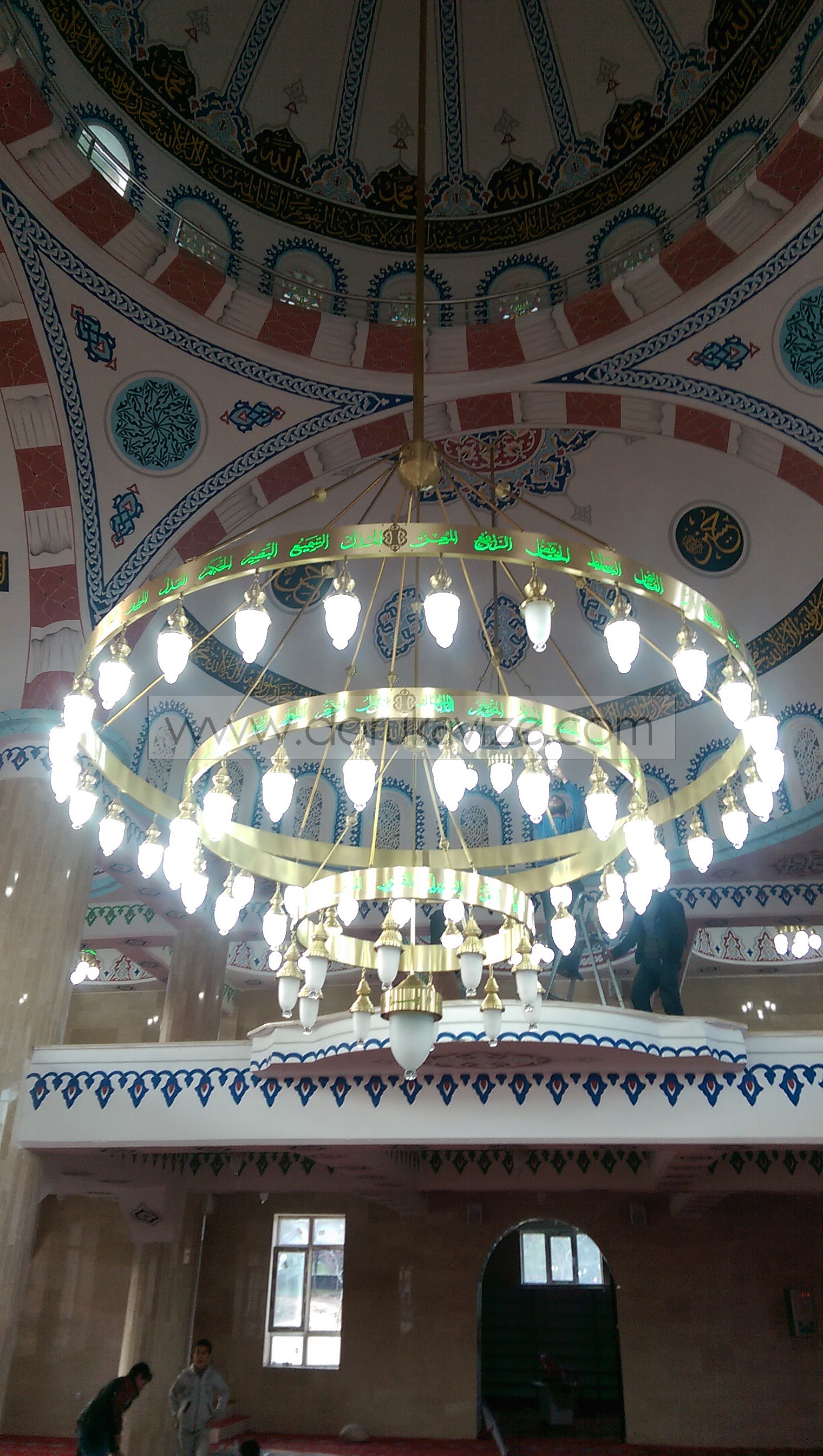 200 square (diameter) 31 bulbs under the main dome led mosque chandelier 3 tiers