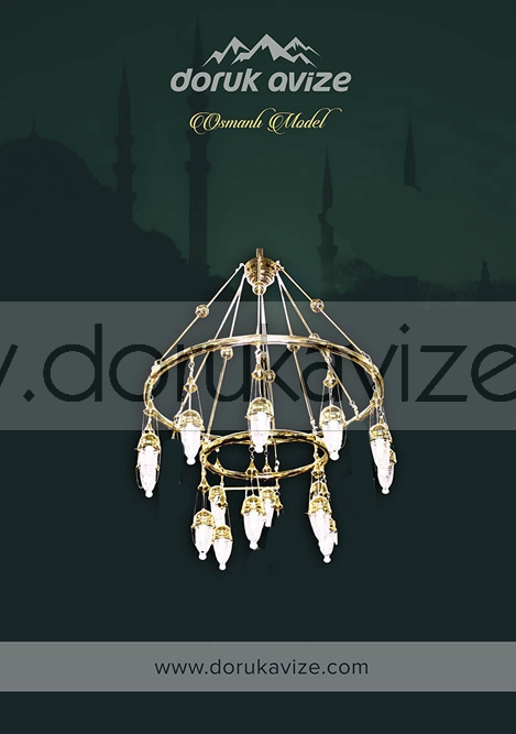 Osmanlı model 1 metre 2 kademe 16 ampul klasik cami avizesi