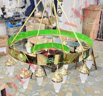 Green written 1 meter 15 bulb mosque chandelier