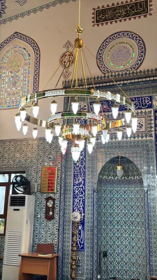 200 lük 3 katlı cami avizesi ayetli yeşil yazılı